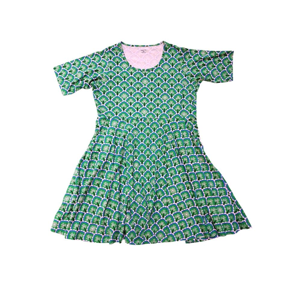 Svaha Organic Cotton Dress Granola Green Blue Pink Geo Short Sleeve Pockets 2XL